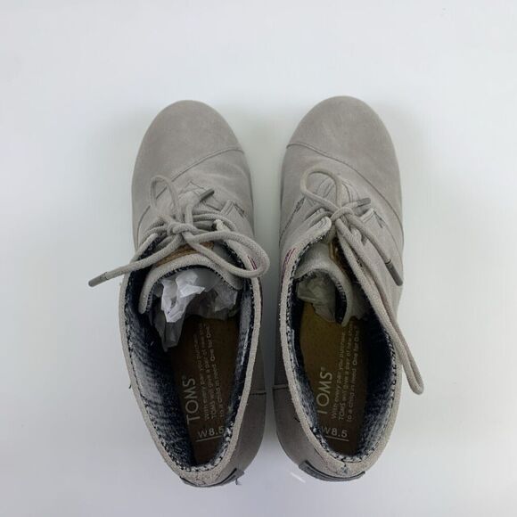 Toms Suede Desert Wedge Bootie Gray Lace Up Multi Embroidered Aztec Womens 8.5 - Picture 6 of 12